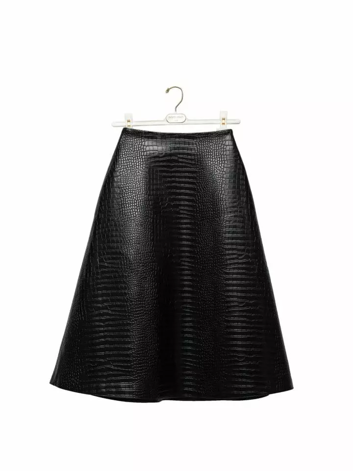 Paper Moon - Korean Women Fashion - #romanticstyle - croco leather midi flared skirt ? - 7