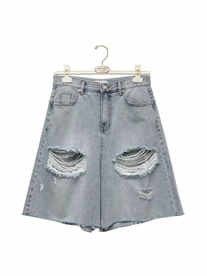 Paper Moon - Korean Women Fashion - #romanticstyle - destroyed bermuda denim jeans - 4