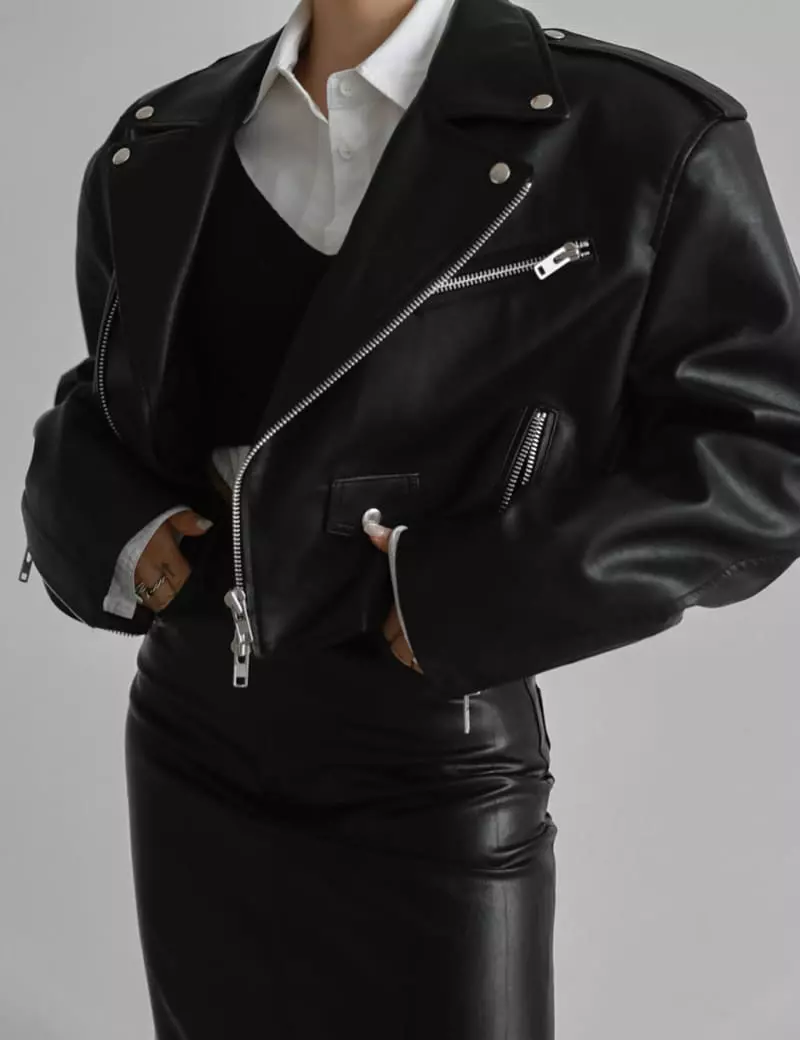 Paper Moon - Korean Women Fashion - #shopsmall - oversized vegan leather cropped chunky biker jacket - 5