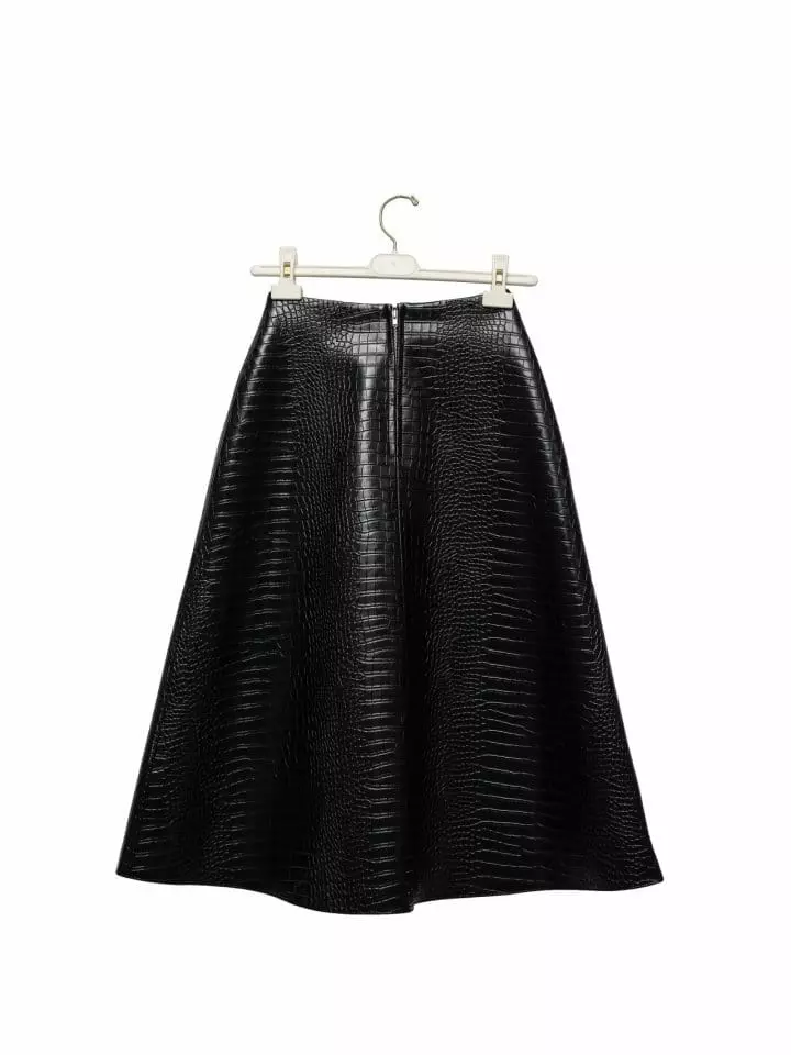 Paper Moon - Korean Women Fashion - #shopsmall - croco leather midi flared skirt ? - 8