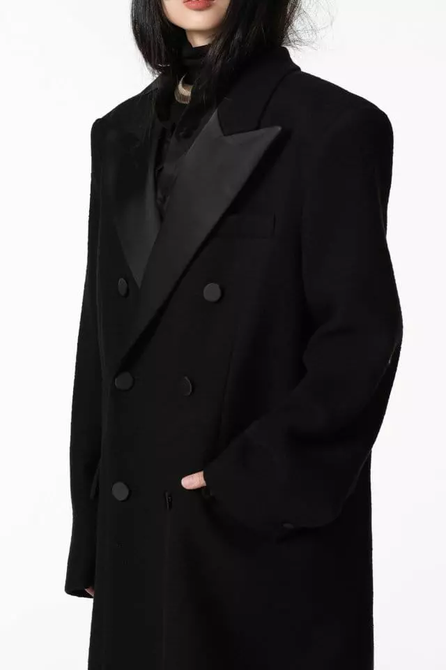 Paper Moon - Korean Women Fashion - #thatsdarling - LUX Tuxedo satin peaked lapel tweed double breasted coat  - 8