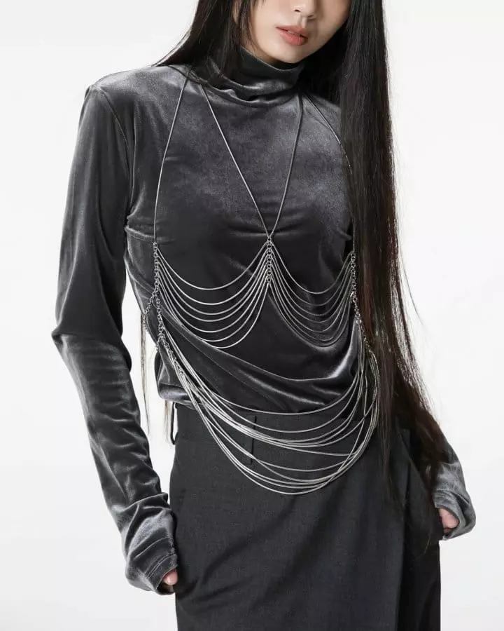 Paper Moon - Korean Women Fashion - #thelittlethings - velvet highneck long sleeved top - 2