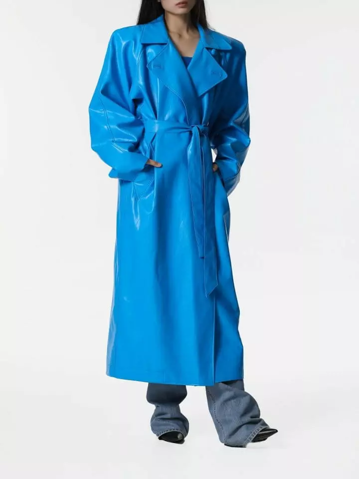 Paper Moon - Korean Women Fashion - #womensfashion - padded shoulder oversized vegan leather maxi trench coat - 4