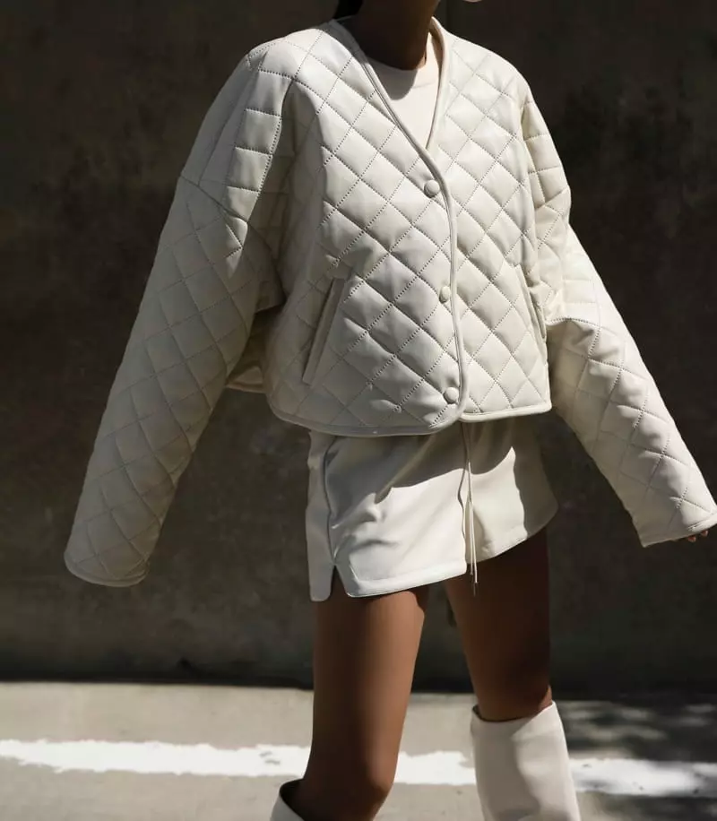 Paper Moon - Korean Women Fashion - #vintagekidsstyle - vegan leather button detail quilted cropped jacket - 12