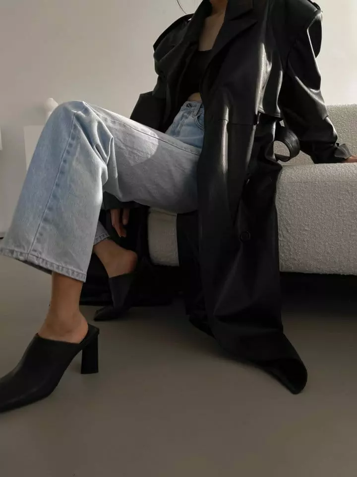 Paper Moon - Korean Women Fashion - #vintagekidsstyle - oversized double breasted vegan leather trench coat - 2
