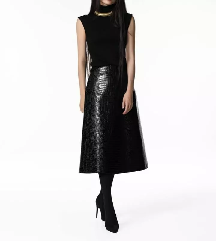 Paper Moon - Korean Women Fashion - #vintageinspired - croco leather midi flared skirt ? - 4