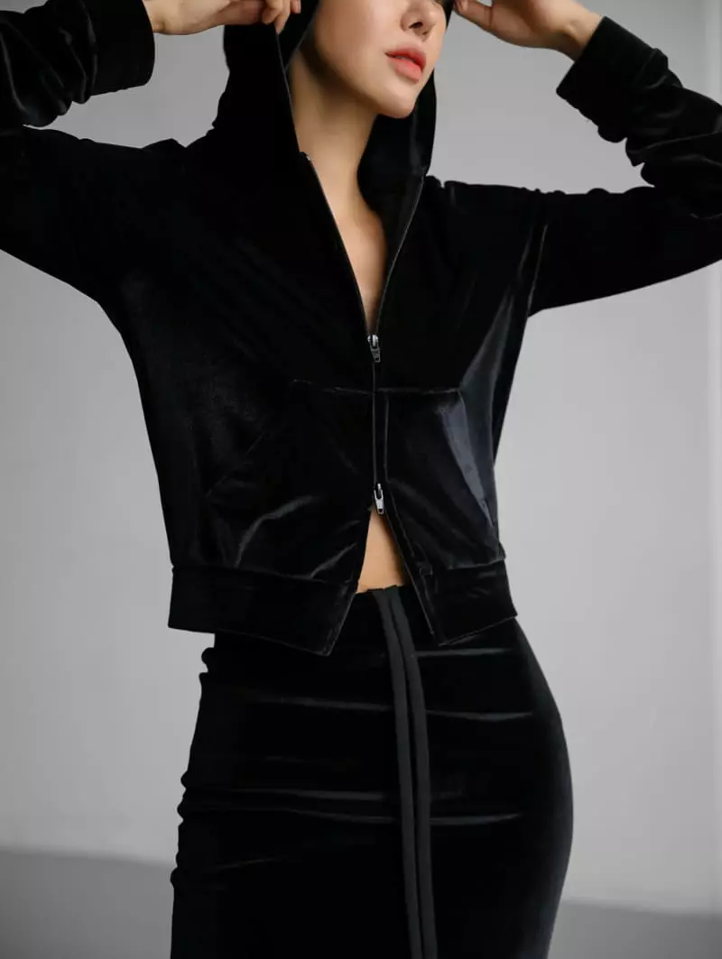 Paper Moon - Korean Women Fashion - #womensfashion - velvet two way zipped detail hoodie
