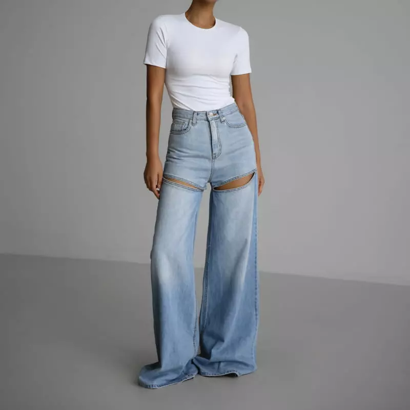 Paper Moon - Korean Women Fashion - #womensfashion - front cut split wide blue denim jeans - 6