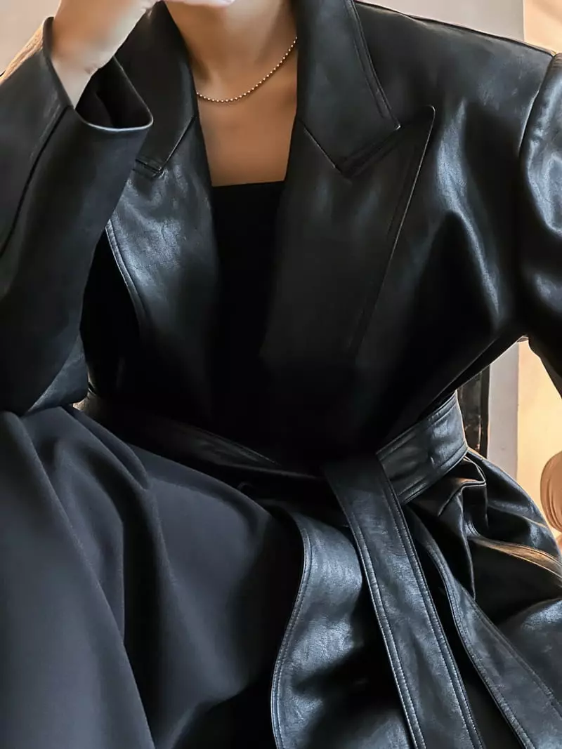Paper Moon - Korean Women Fashion - #momslook - oversized vegan leather robe maxi coat - 4