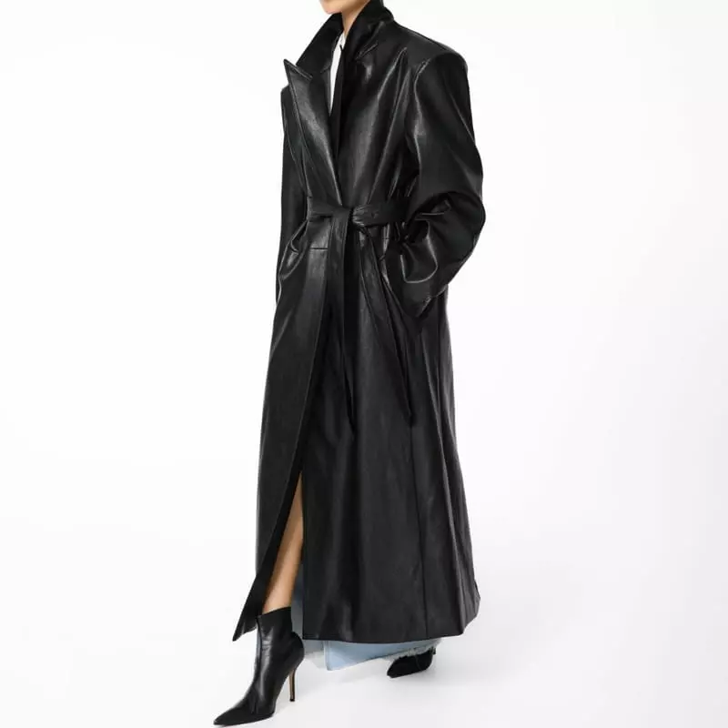 Paper Moon - Korean Women Fashion - #womensfashion - oversized vegan leather robe maxi coat - 6