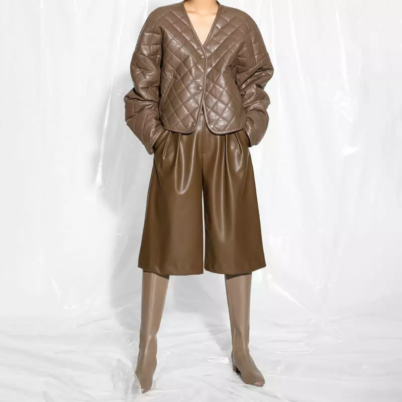 Paper Moon - Korean Women Fashion - #womensfashion - vegan leather button detail quilted cropped jacket - 10
