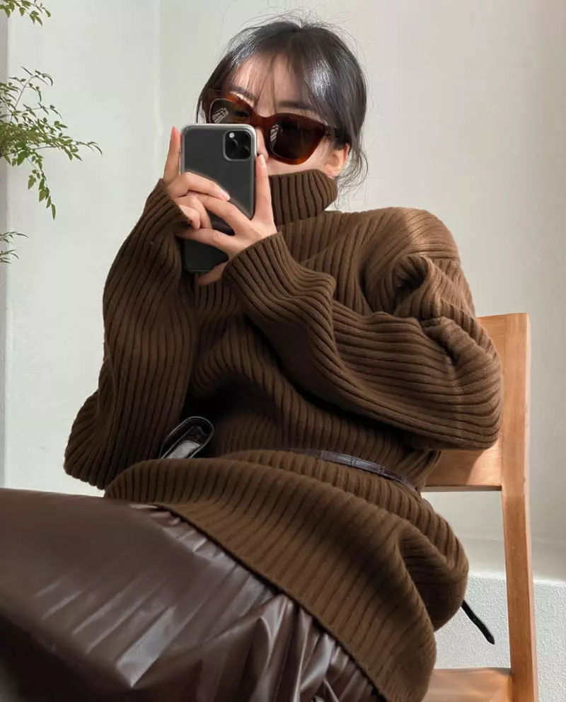 Paper Moon - Korean Women Fashion - #womensfashion - turtle neck ribbed knit mini dress - 5