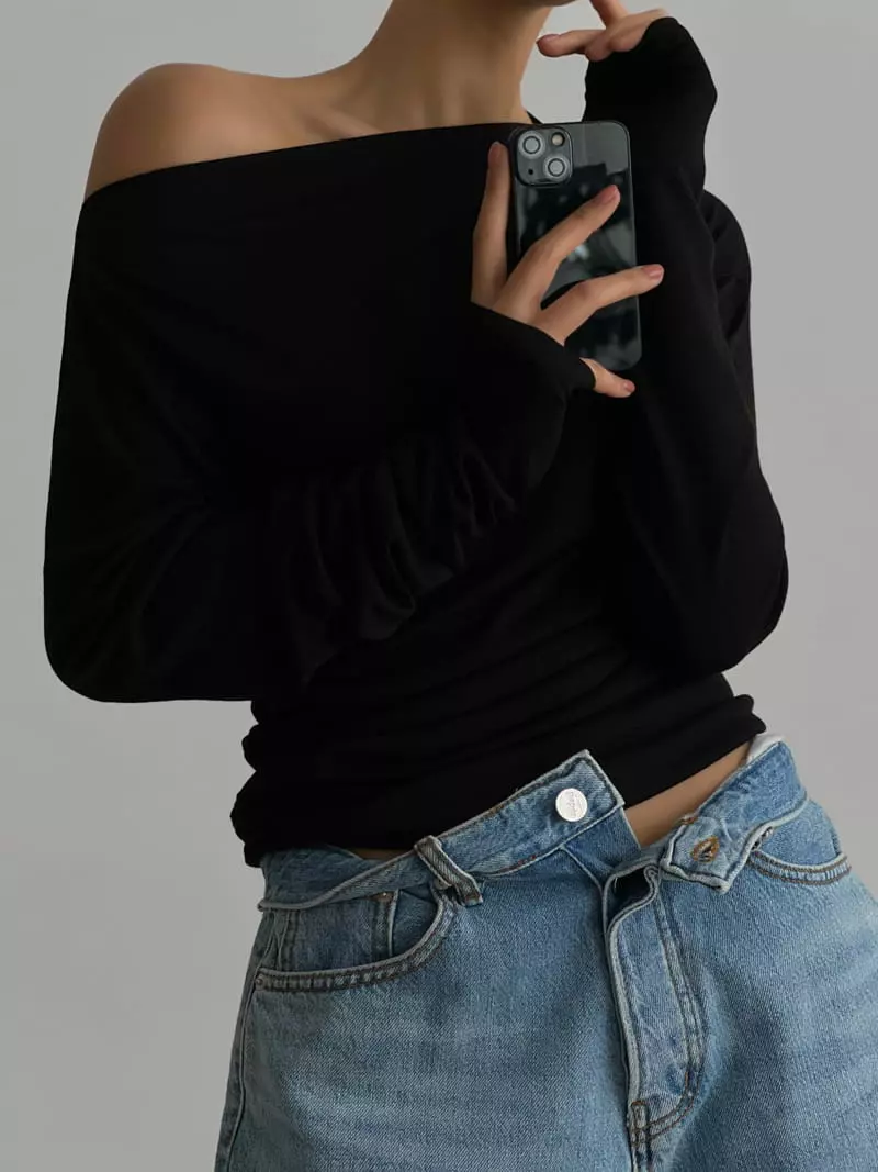 Paper Moon - Korean Women Fashion - #womensfashion - side shirred draped detail boatneck top