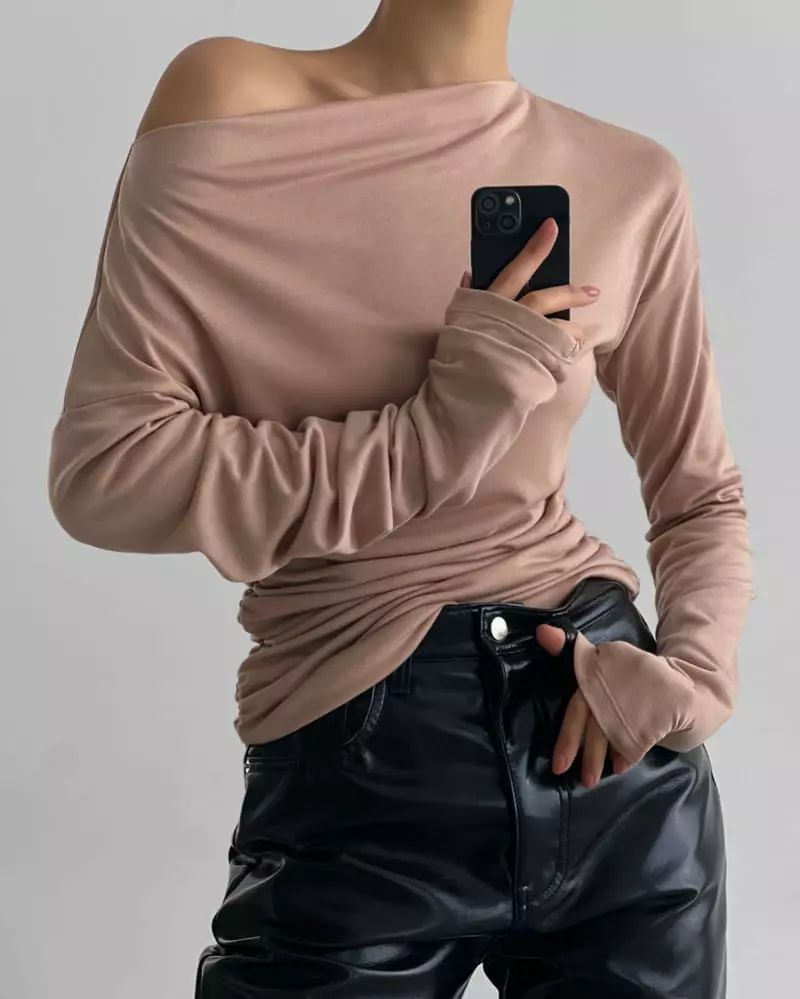 Paper Moon - Korean Women Fashion - #womensfashion - side shirred draped detail boatneck top - 11