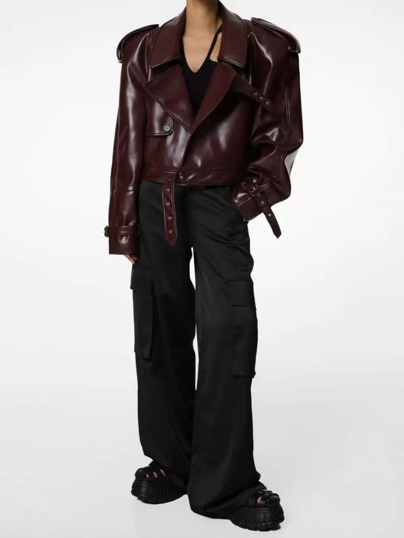 Paper Moon - Korean Women Fashion - #womensfashion - belted buckle detail chunky cropped leather trench jacket - 6