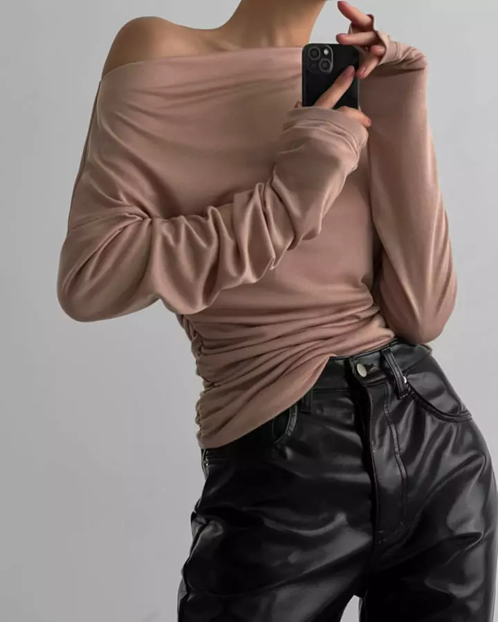 Paper Moon - Korean Women Fashion - #momslook - side shirred draped detail boatneck top - 4