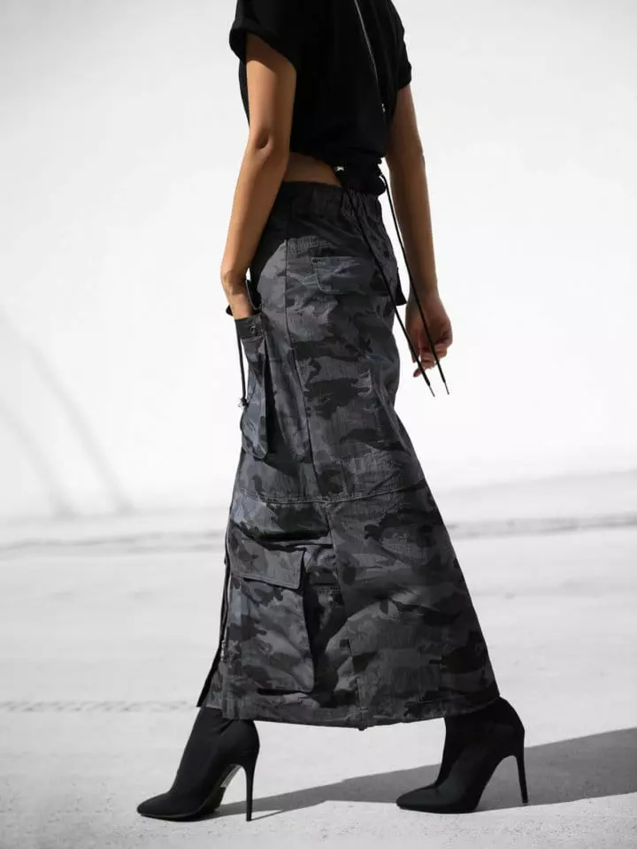 Paper Moon - Korean Women Fashion - #womensfashion - camouflage zipped detail cargo maxi skirt - 11