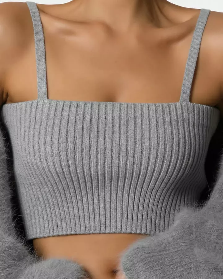Paper Moon - Korean Women Fashion - #momslook - cropped ribbed strap shoulder knit top - 4