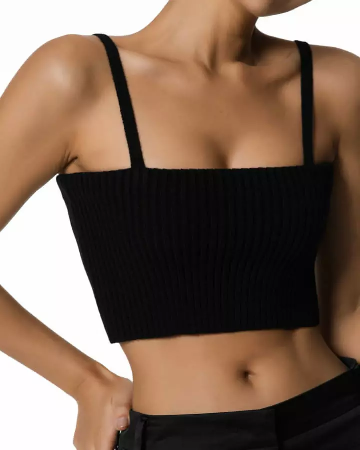 Paper Moon - Korean Women Fashion - #womensfashion - cropped ribbed strap shoulder knit top - 6