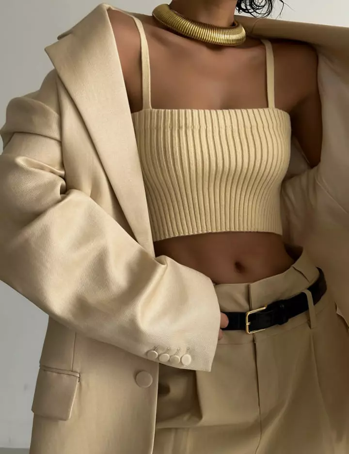 Paper Moon - Korean Women Fashion - #womensfashion - cropped ribbed strap shoulder knit top - 8