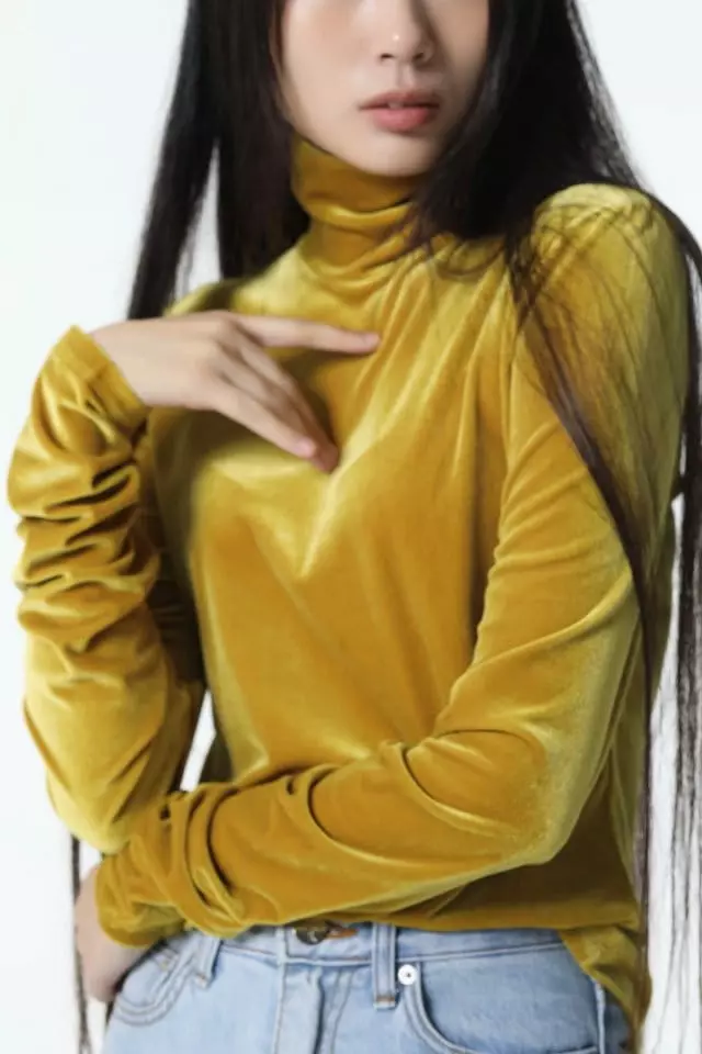 Paper Moon - Korean Women Fashion - #momslook - velvet highneck long sleeved top - 4