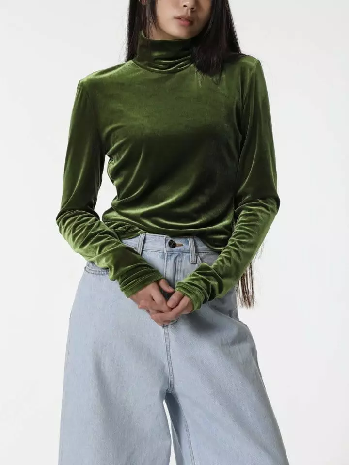 Paper Moon - Korean Women Fashion - #womensfashion - velvet highneck long sleeved top - 8