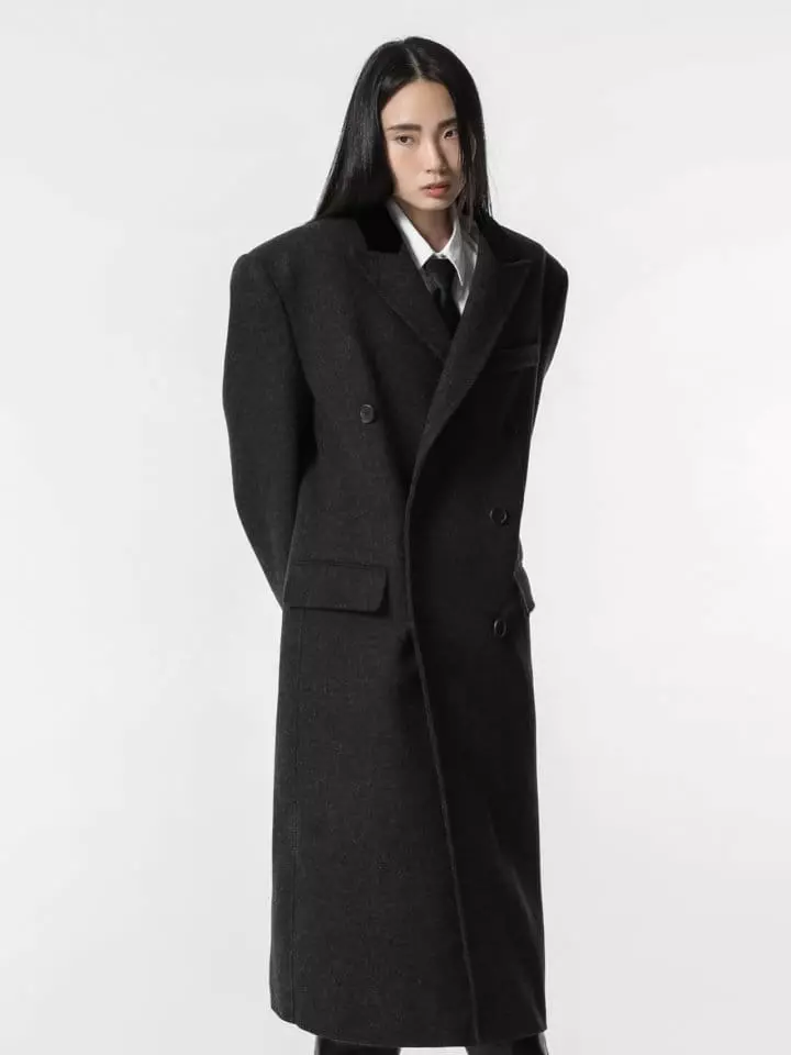 Paper Moon - Korean Women Fashion - #womensfashion - velvet collar double breasted oversized handmade coat - 9