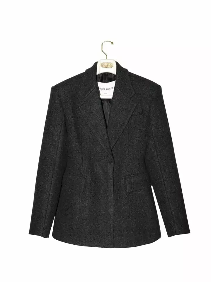 Paper Moon - Korean Women Fashion - #momslook - LUX padded shoulder hidden button wool blazer - 4