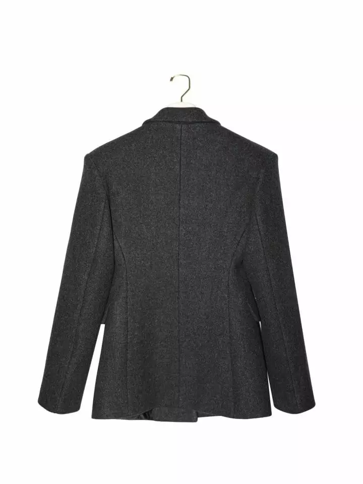 Paper Moon - Korean Women Fashion - #womensfashion - LUX padded shoulder hidden button wool blazer - 6