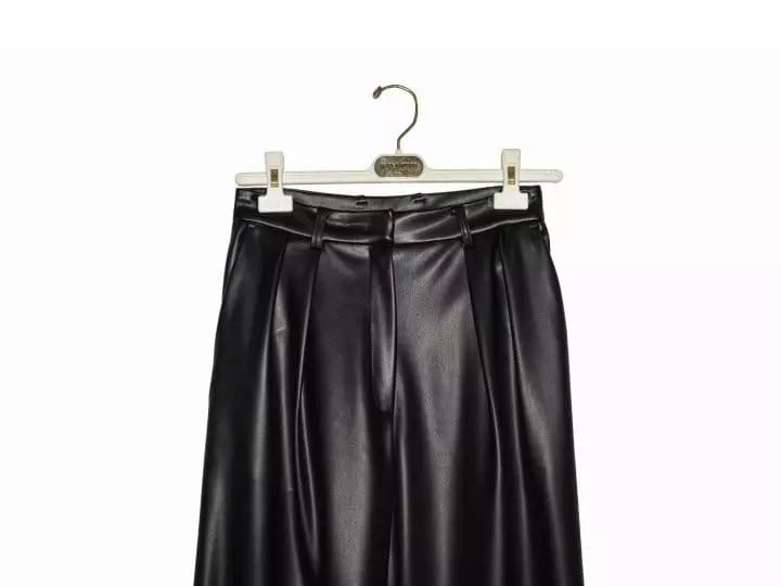 Paper Moon - Korean Women Fashion - #womensfashion - leather low waisted double pleats wide trousers - 7