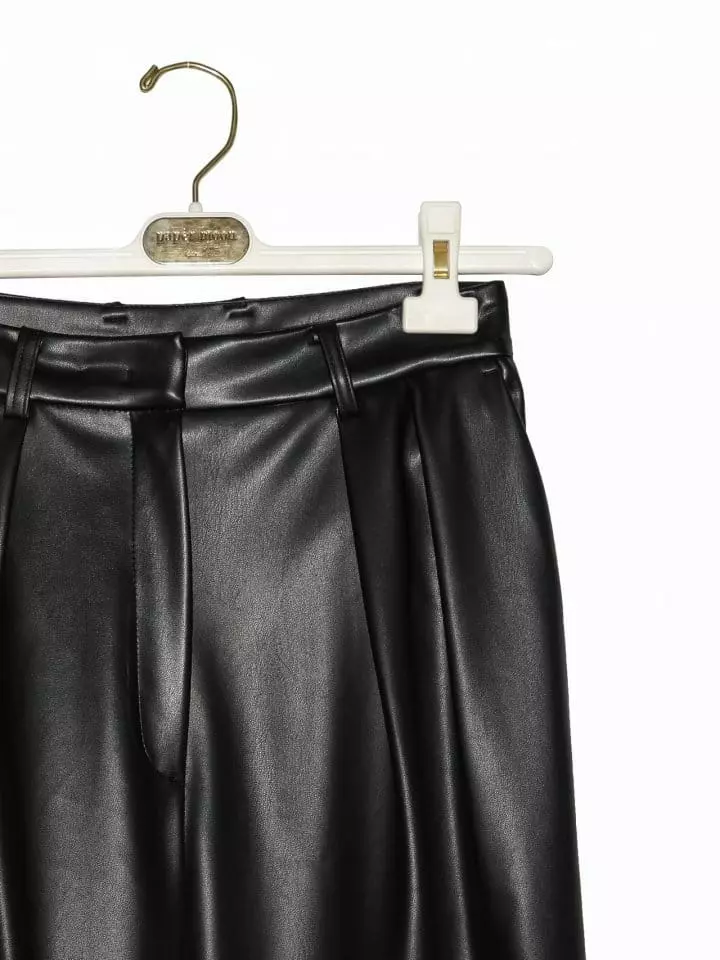 Paper Moon - Korean Women Fashion - #womensfashion - leather low waisted double pleats wide trousers - 9