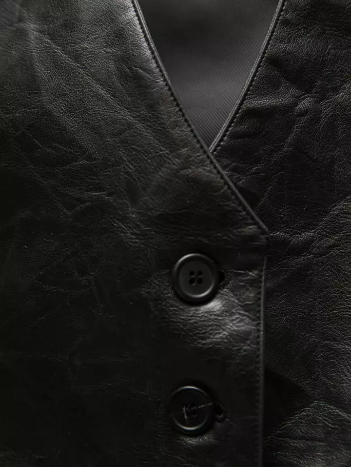 Paper Moon - Korean Women Fashion - #womensfashion - vegan washed leather button down vest - 9