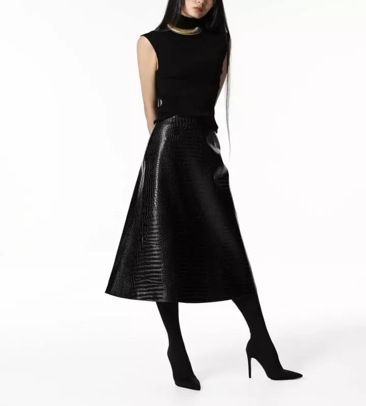 Paper Moon - Korean Women Fashion - #womensfashion - croco leather midi flared skirt ? - 2