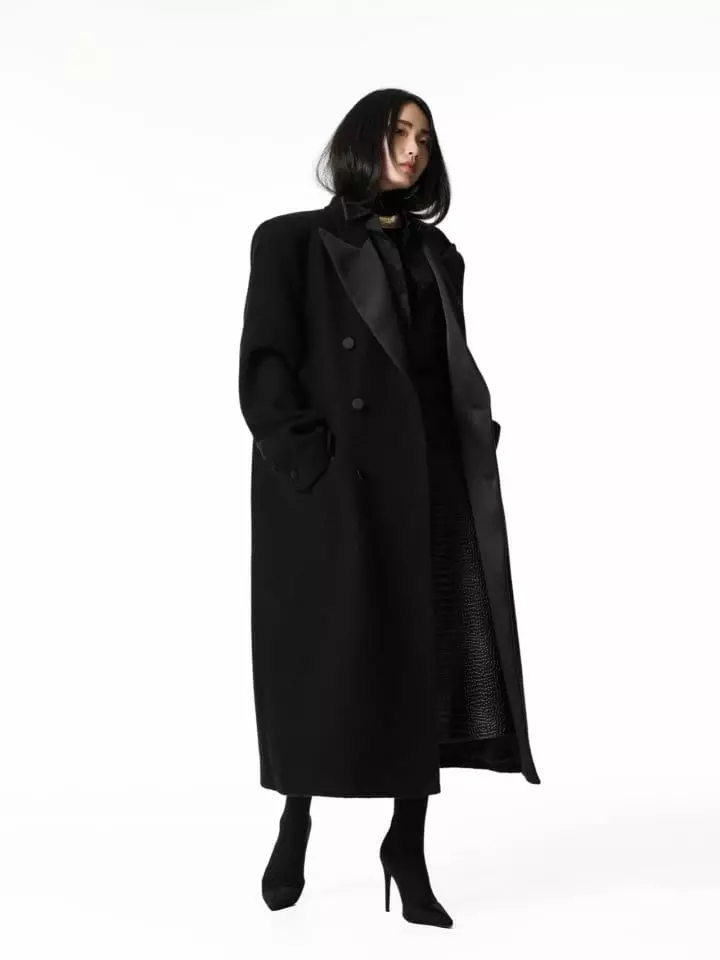 Paper Moon - Korean Women Fashion - #womensfashion - LUX Tuxedo satin peaked lapel tweed double breasted coat 
