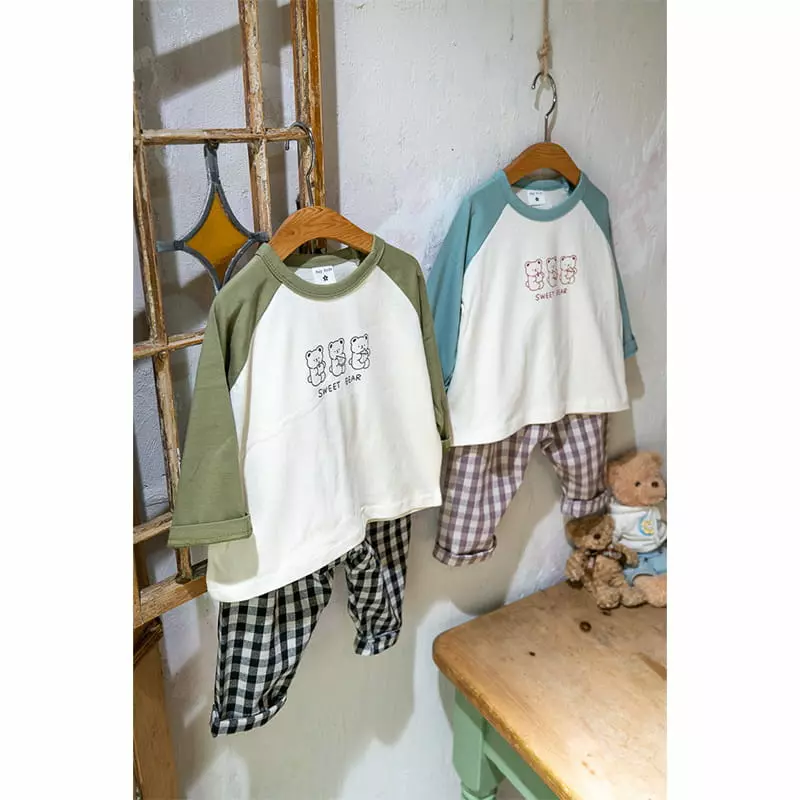 Raykids - Korean Children Fashion - #childofig - Sweet Bear Check Top Bottom Set