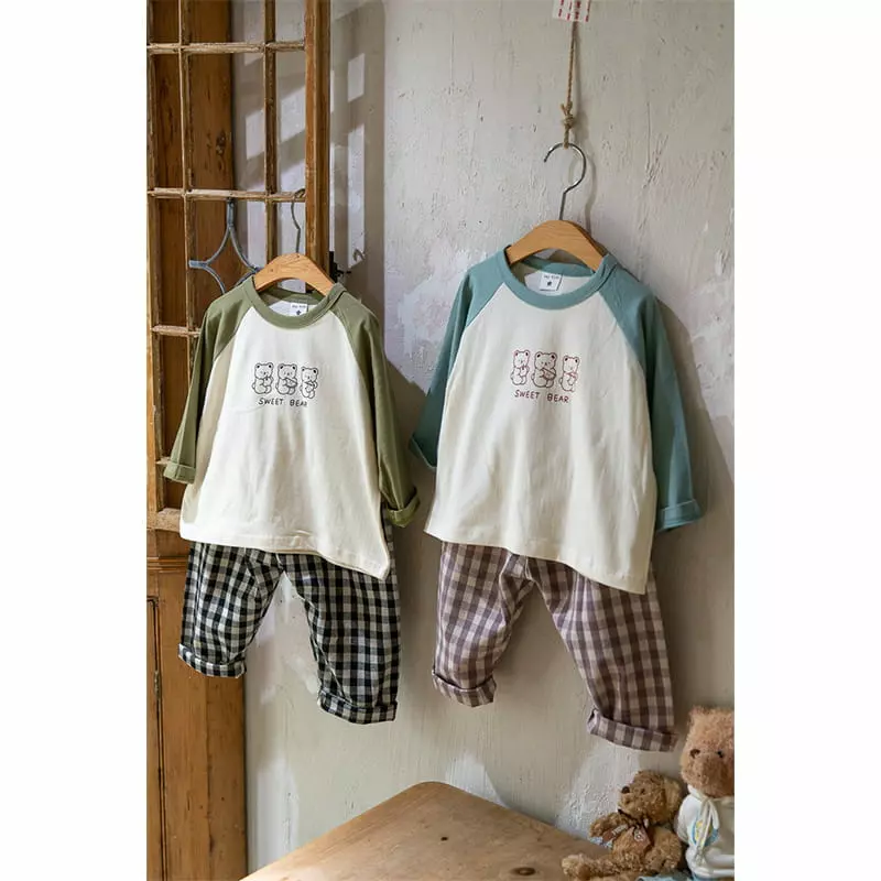 Raykids - Korean Children Fashion - #childofig - Sweet Bear Check Top Bottom Set - 2