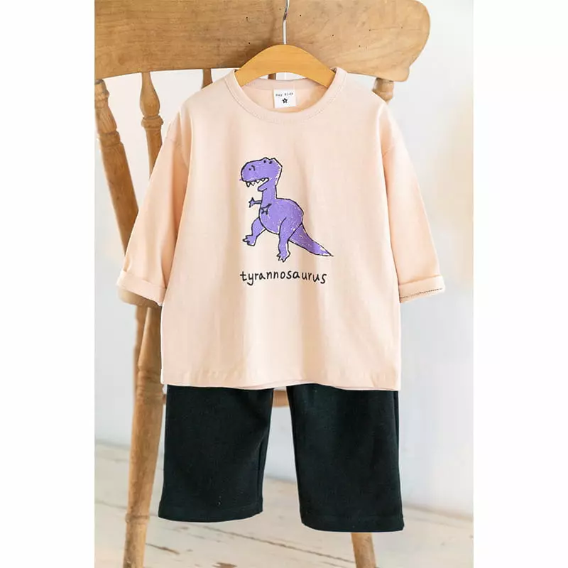 Raykids - Korean Children Fashion - #prettylittlegirls - Color Dino Wide Top Bottom Set - 2