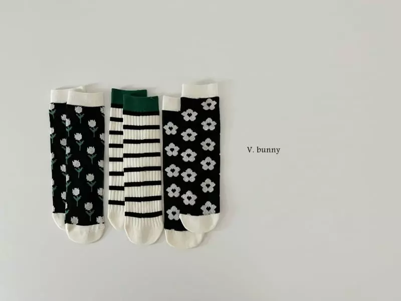 V Bunny - Korean Children Fashion - #littlefashionista - Flower Socks Set - 10