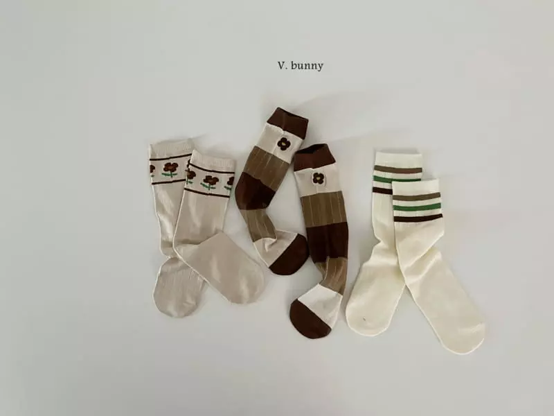 V Bunny - Korean Children Fashion - #littlefashionista - Beige Flower Socks Set - 8
