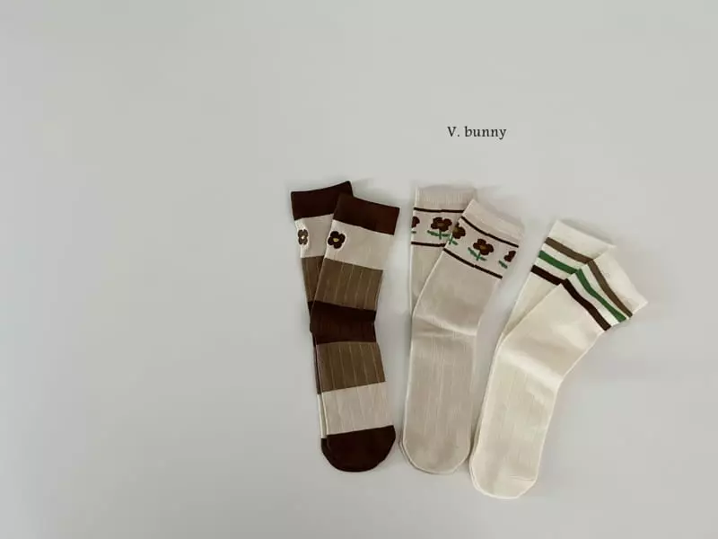 V Bunny - Korean Children Fashion - #minifashionista - Beige Flower Socks Set - 10