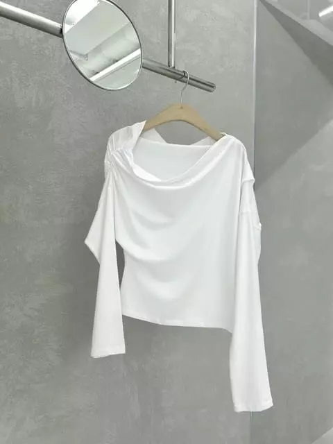 Vanilla - Korean Women Fashion - #momslook - Open Shoulder Tee - 2