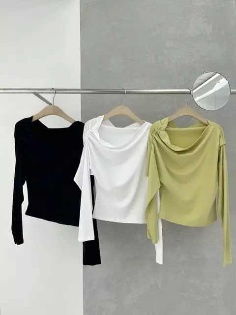 Vanilla - Korean Women Fashion - #womensfashion - Open Shoulder Tee