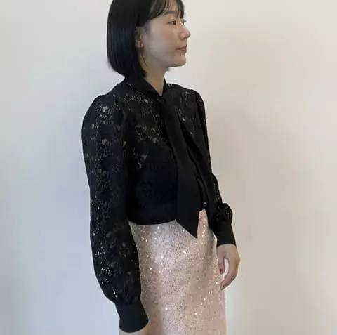 Verni - Korean Women Fashion - #womensfashion - Lace Tie Blouse - 4