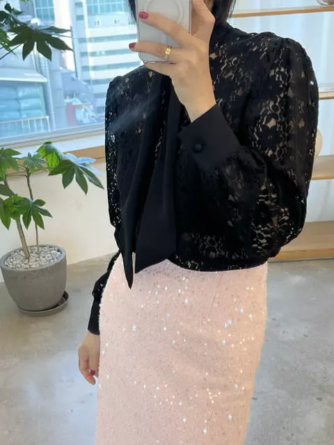Verni - Korean Women Fashion - #womensfashion - Lace Tie Blouse - 5
