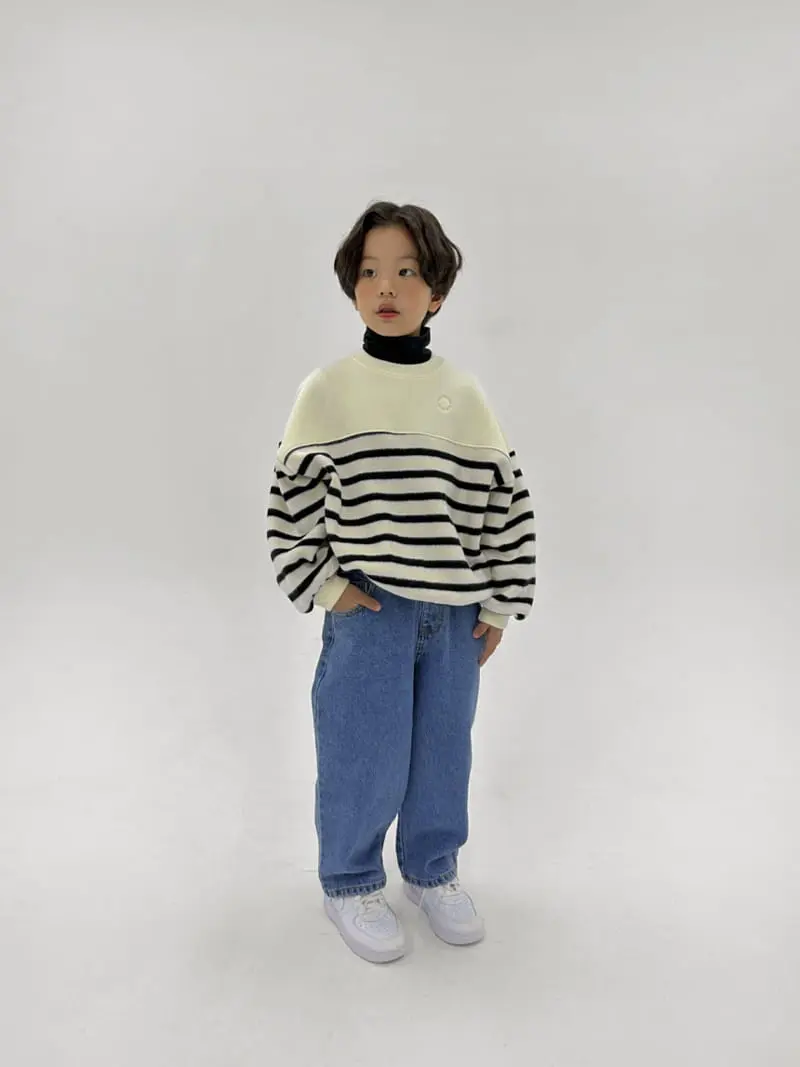 A-Market - Korean Children Fashion - #childofig - Half Stripes Sweatshirt - 8