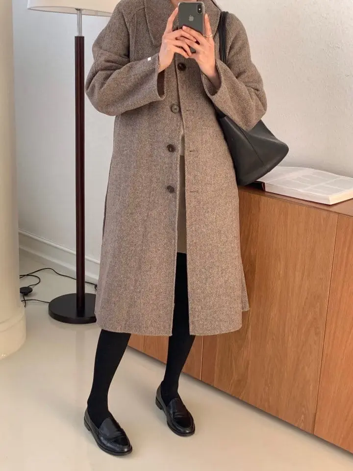 Atthismoment - Korean Women Fashion - #momslook - Herringbone Handmade Coat - 6