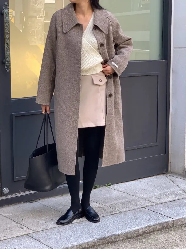 Atthismoment - Korean Women Fashion - #shopsmall - Herringbone Handmade Coat - 4