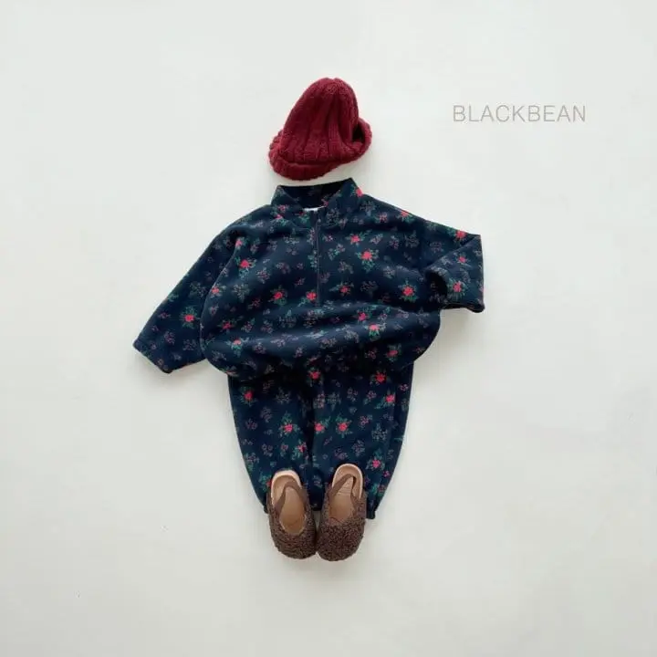 Black Bean - Korean Children Fashion - #kidsstore - Floral Fleece Top Bottom Set - 6