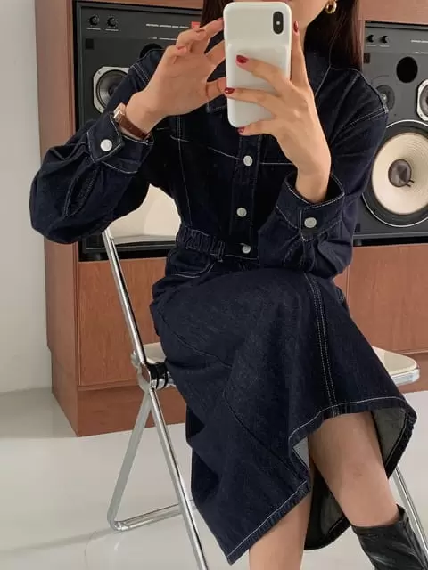 Dress Room - Korean Women Fashion - #momslook - Berlin Denim One-piece - 2
