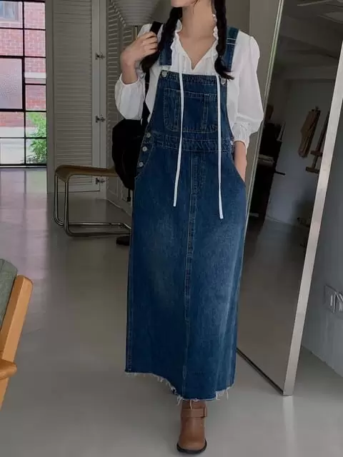 Dress Room - Korean Women Fashion - #restrostyle - Perry Denim Dungarees One-piece - 5